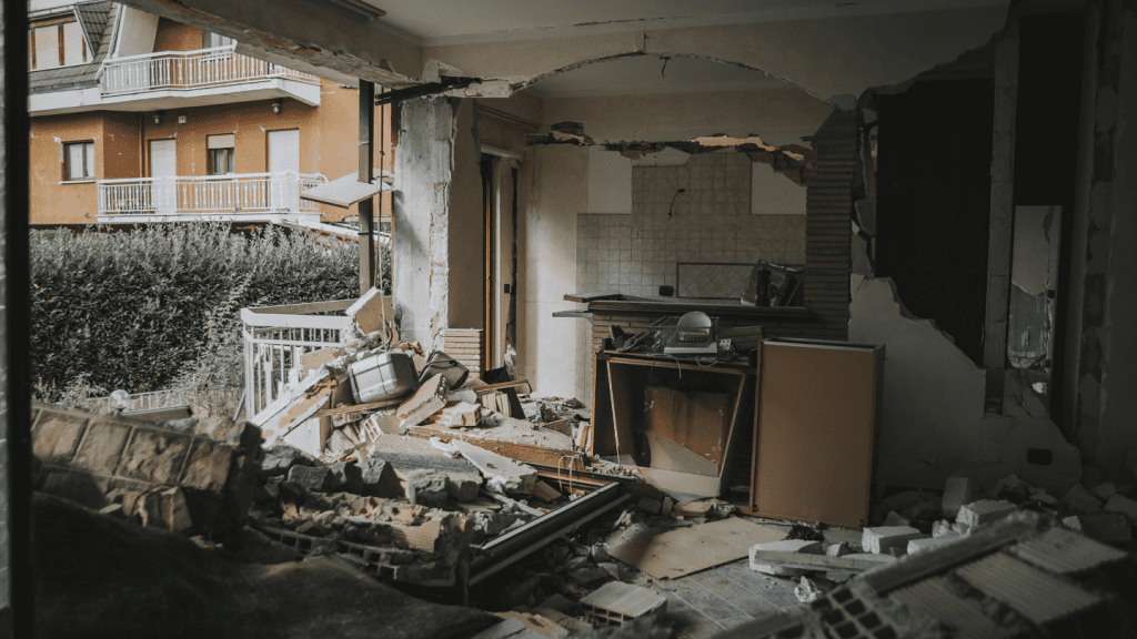 The aftermath from a residential home after an earthquake
