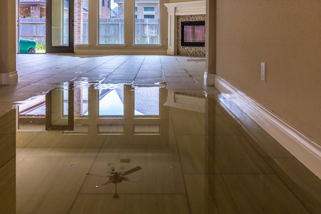A house with standing water on the floor.
