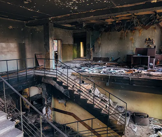 Inside of a fire damaged commercial building