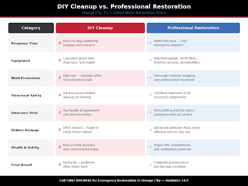 unnamed DIY cleanup vs professional water damage restoration comparison for Orange City FL