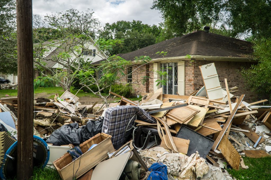Trash and debris outside of neighborhoods devastated by Hurrican