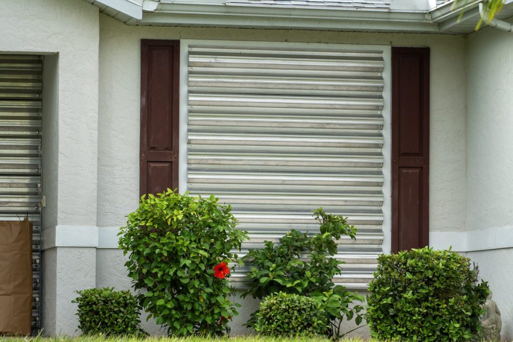 Storm shutters on a Florida home for hurricane preparation
