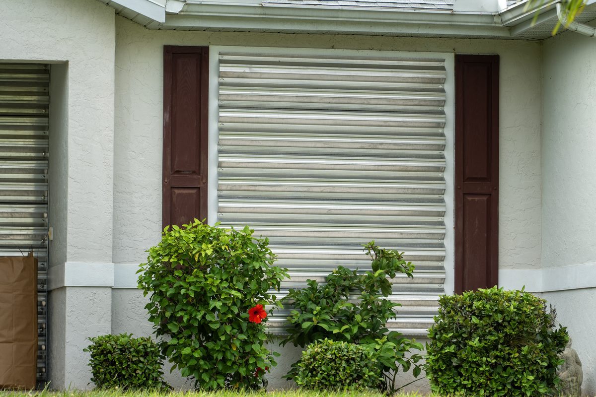 Storm shutters on a Florida home for hurricane preparation