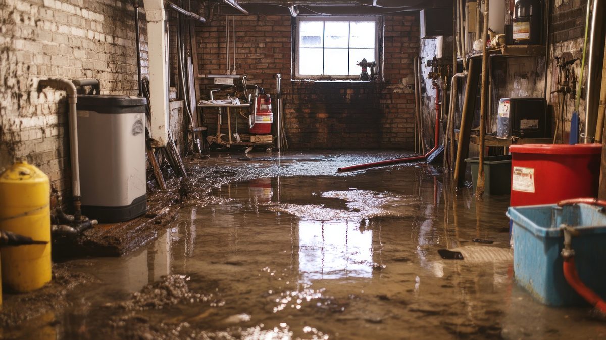 Flooded basement with standing water