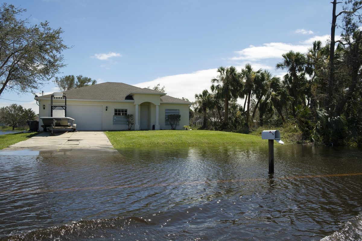 Flooded Florida street after heavy rainfall