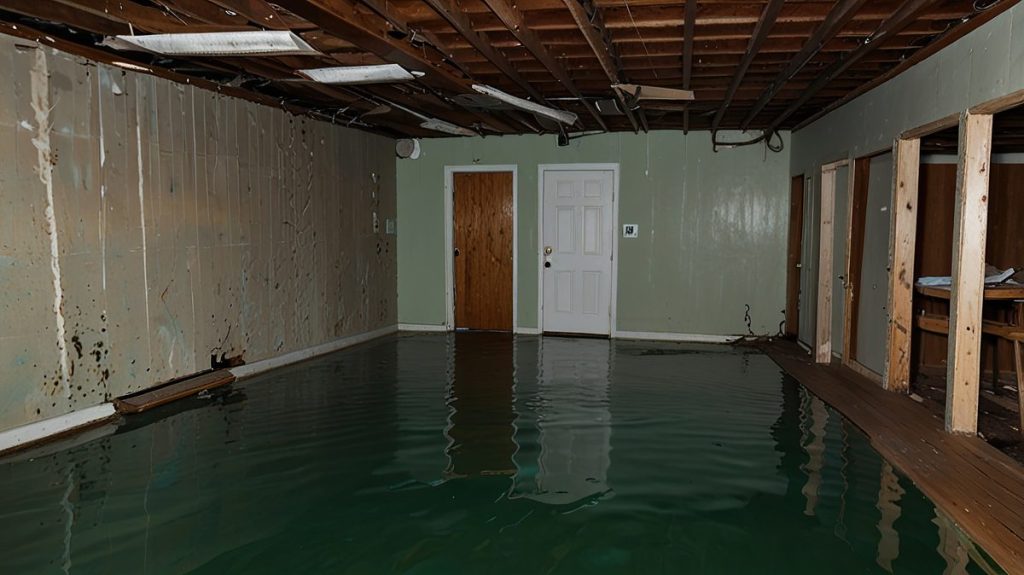 Home interior flooded with standing water