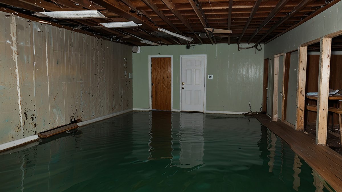 Home interior flooded with standing water
