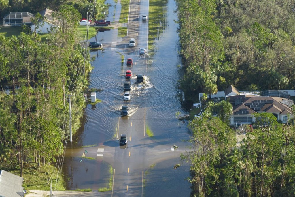 Hurricane rainfall flooding a Florida road