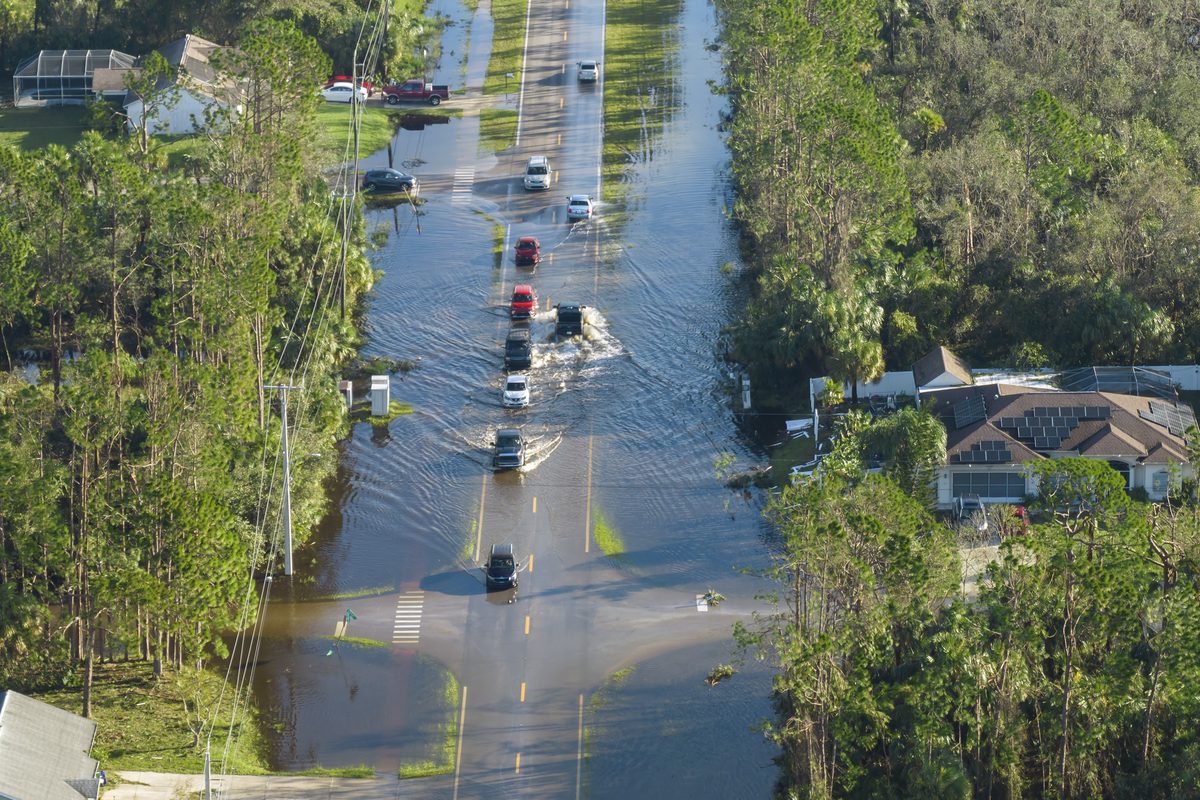 Hurricane rainfall flooding a Florida road