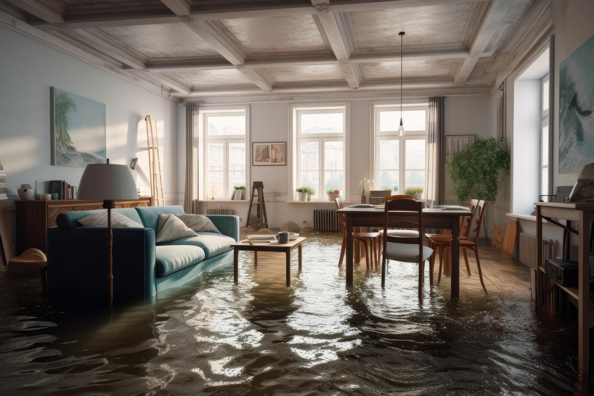 Standing water through the ground floor of a Tampa home